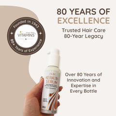 VITAMINS hair cosmetics keratin serum label detail—biotin and collagen-rich formula.