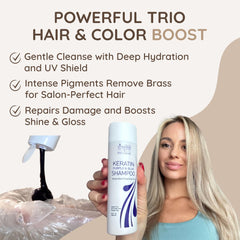 VITAMINS hair cosmetics silver gray hair focus shows color-safe toning and shine.