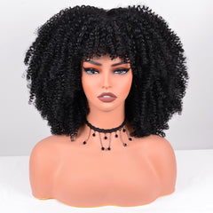 Vitorish Afro Curly Wig with Bangs 12-Inch side view showing lightweight comfort.