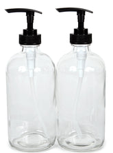Vivaplex 2-pack 16oz clear glass bottles with black pumps for DIY soaps and oils.
