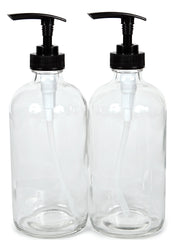 Vivaplex 2-pack 16oz clear glass bottles with black pumps for DIY soaps and oils.