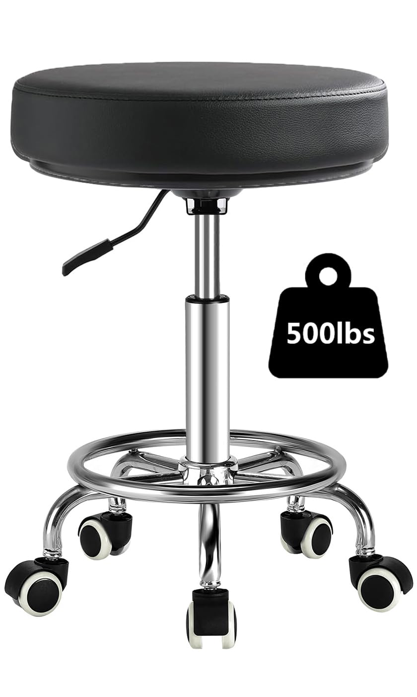 Viviange rolling stool front view with wheels supports efficient salon workflows.