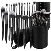 VIVID BEAUTY 18pc brush set with travel case for portable makeup application.