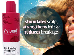 Viviscal Densifying Shampoo closeup highlights cleansing action for a refreshed scalp.
