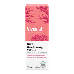 Viviscal Hair Thickening Serum bottle close-up for fuller-looking hair.