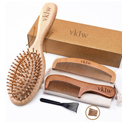 vklw one-piece wooden brush with ergonomic handle for smooth detangling and reduced snagging