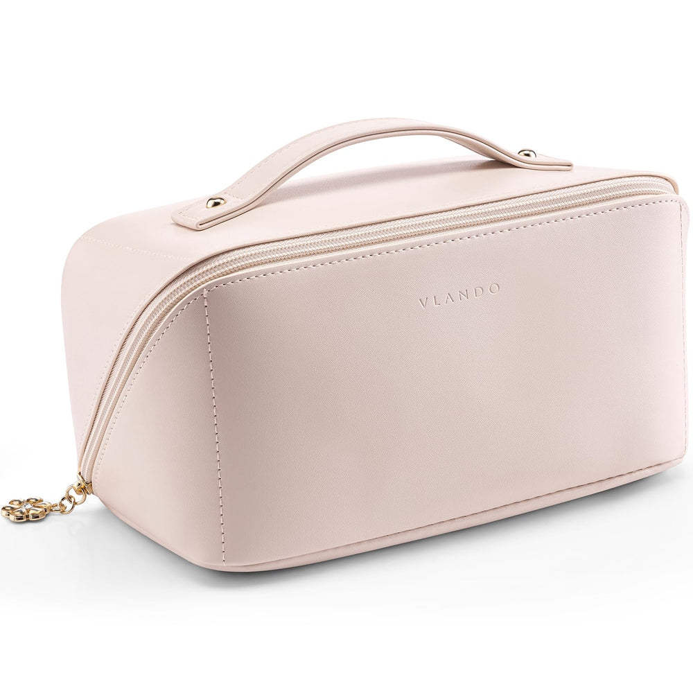 Vlando apricot pink makeup bag full view showing large capacity