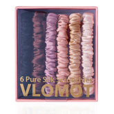 VLOMOT 6-pcs mulberry silk scrunchies rose colors close-up.