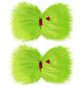 Vloso Christmas hair bow green furry with red heart, 2pcs, festive accessory for girls