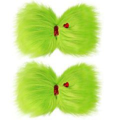 Vloso Christmas hair bow green furry with red heart, 2pcs, festive accessory for girls