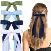 VOBOBE navy satin hair bow with long tassel for everyday style