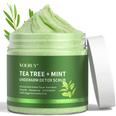 VOERUY armpit detox scrub tea tree mint bottle demonstrating refreshing underarm detox benefits