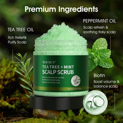 VOERUY natural ingredients sea salt bottle highlighting exfoliation benefits.