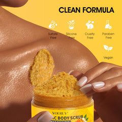 VOERUY Turmeric Body Scrub walnut-shell shows physical exfoliation texture