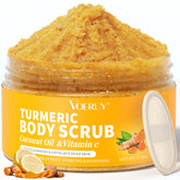 VOERUY Turmeric Exfoliating Scrub bottle close-up for silky skin