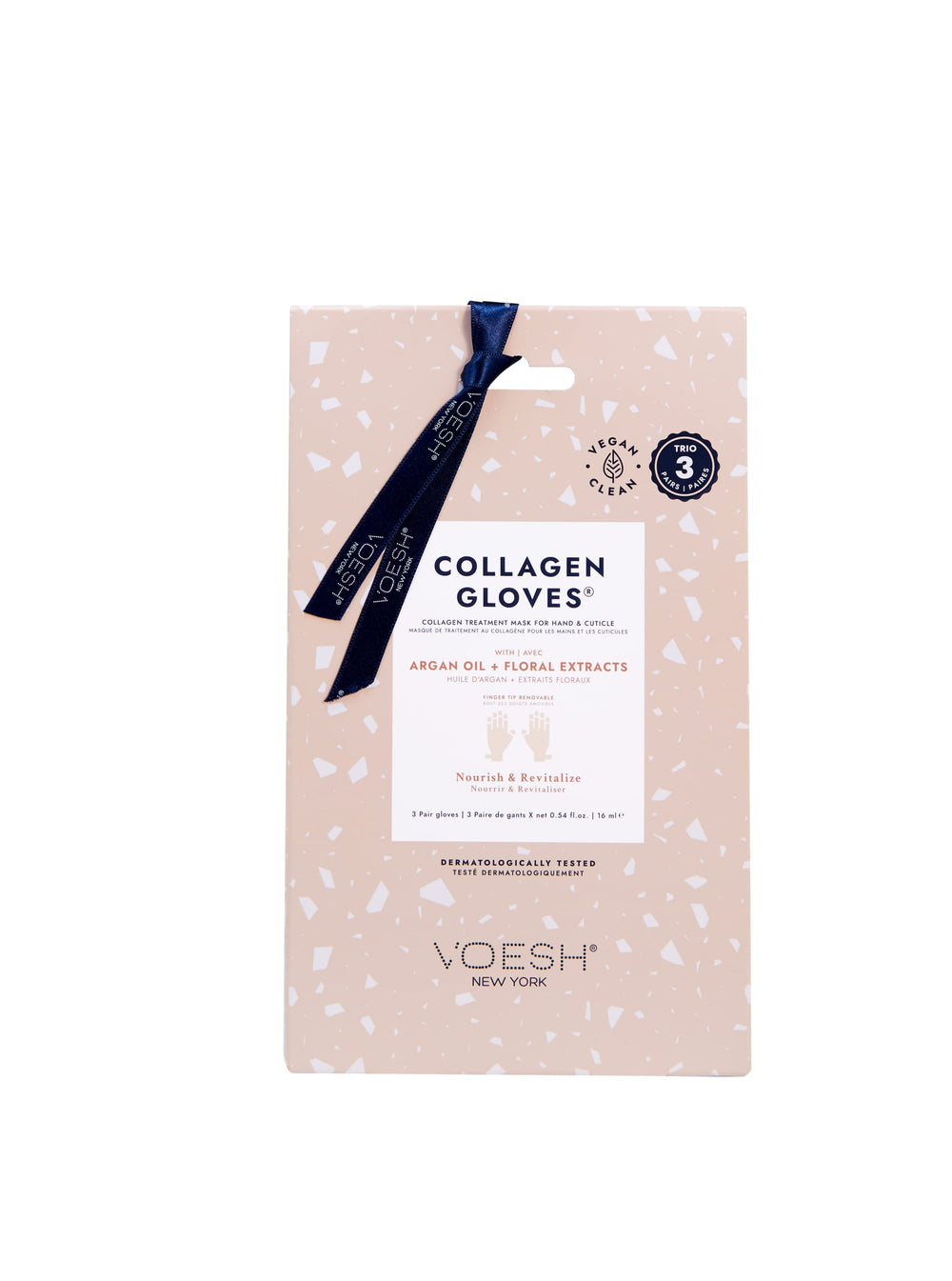 VOESH Collagen Gloves Trio close-up pack demonstrates spa-at-home care with vegan masks
