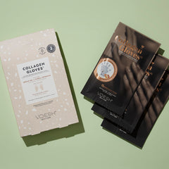 VOESH Collagen Gloves Trio on hand shows removable fingertips for painting nails