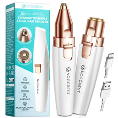 VG VOGCREST rechargeable eyebrow remover with LED light enables precise, painless shaping.