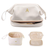 Vogewood initial large makeup bag top opening for easy daily makeup access.