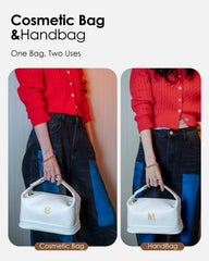 Vogewood makeup bag bottom compartments keep cosmetics and brushes separate for travel.