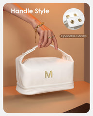 Vogewood makeup bag wide handle for easy portability on the go.