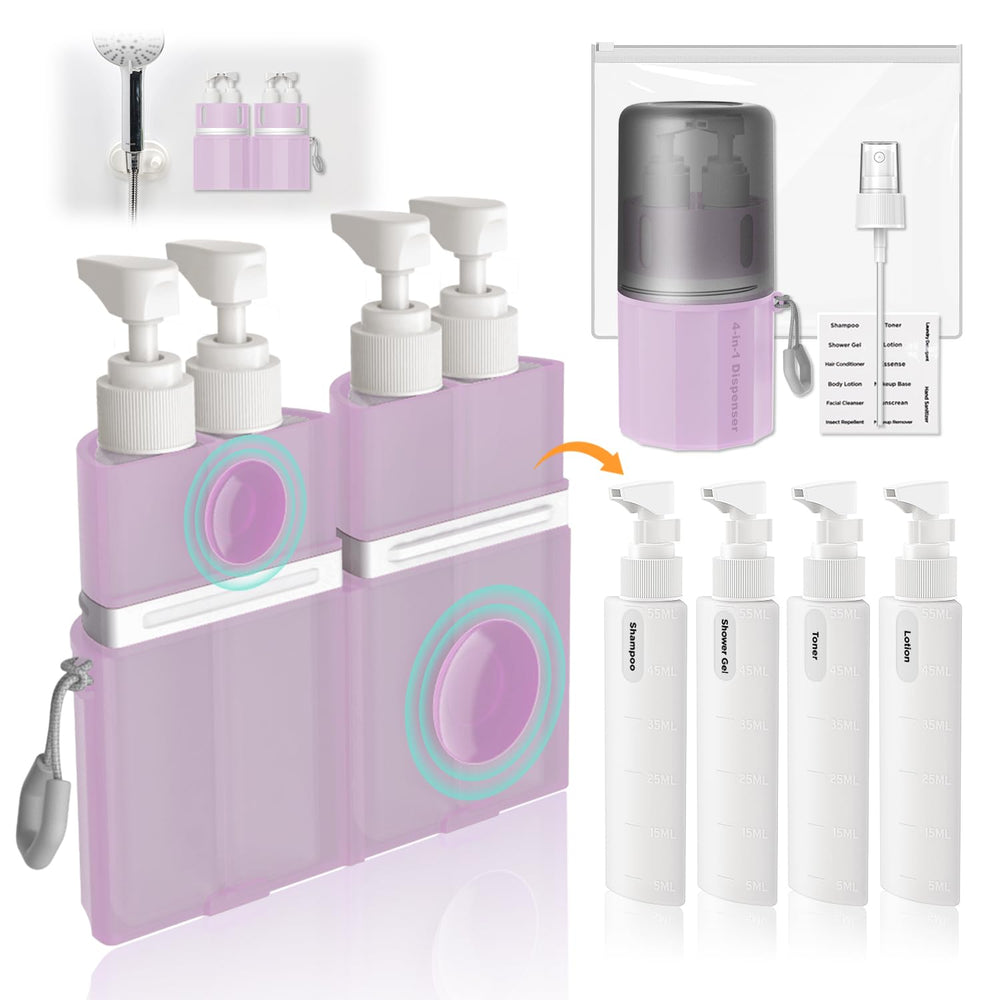VOGOGE travel bottles pink set with four 55ml pumps for organized toiletries.