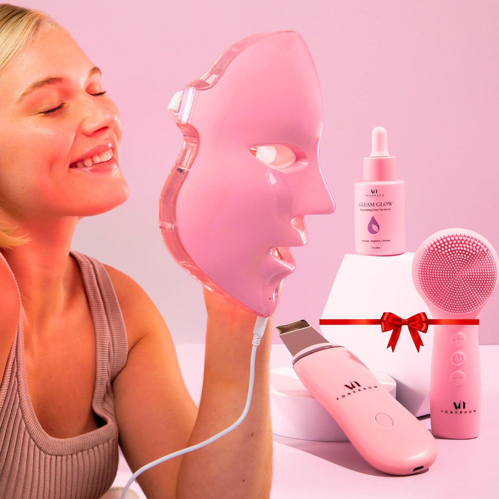 VogueNow LED Face Mask blue light close-up promotes calming skin.
