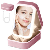 Voioe small travel LED makeup mirror case pink, compact for minis and lip products.