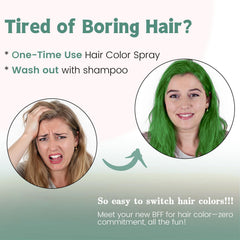 VOLLUCK green hair spray demonstrates fast-drying formula.