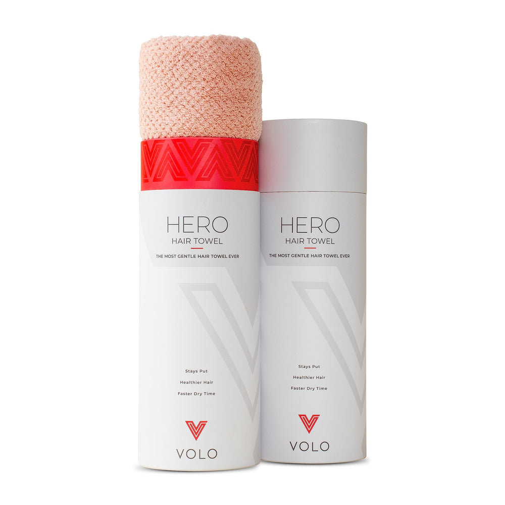 VOLO Super Hero XL Hair Towel in Cloud Pink Tube dries hair faster and reduces frizz.
