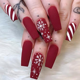 Vopintpy Christmas Snowflake press-on nails in long coffin shape for festive party looks.