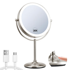 VORREMIRR 9-inch lighted makeup mirror on a vanity, double-sided for precise grooming