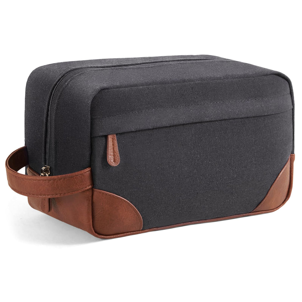 Vorspack large travel toiletry bag dark grey front view for quick access to toiletries on trips.