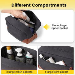 Vorspack large travel toiletry bag dark grey inside mesh pockets for small items.