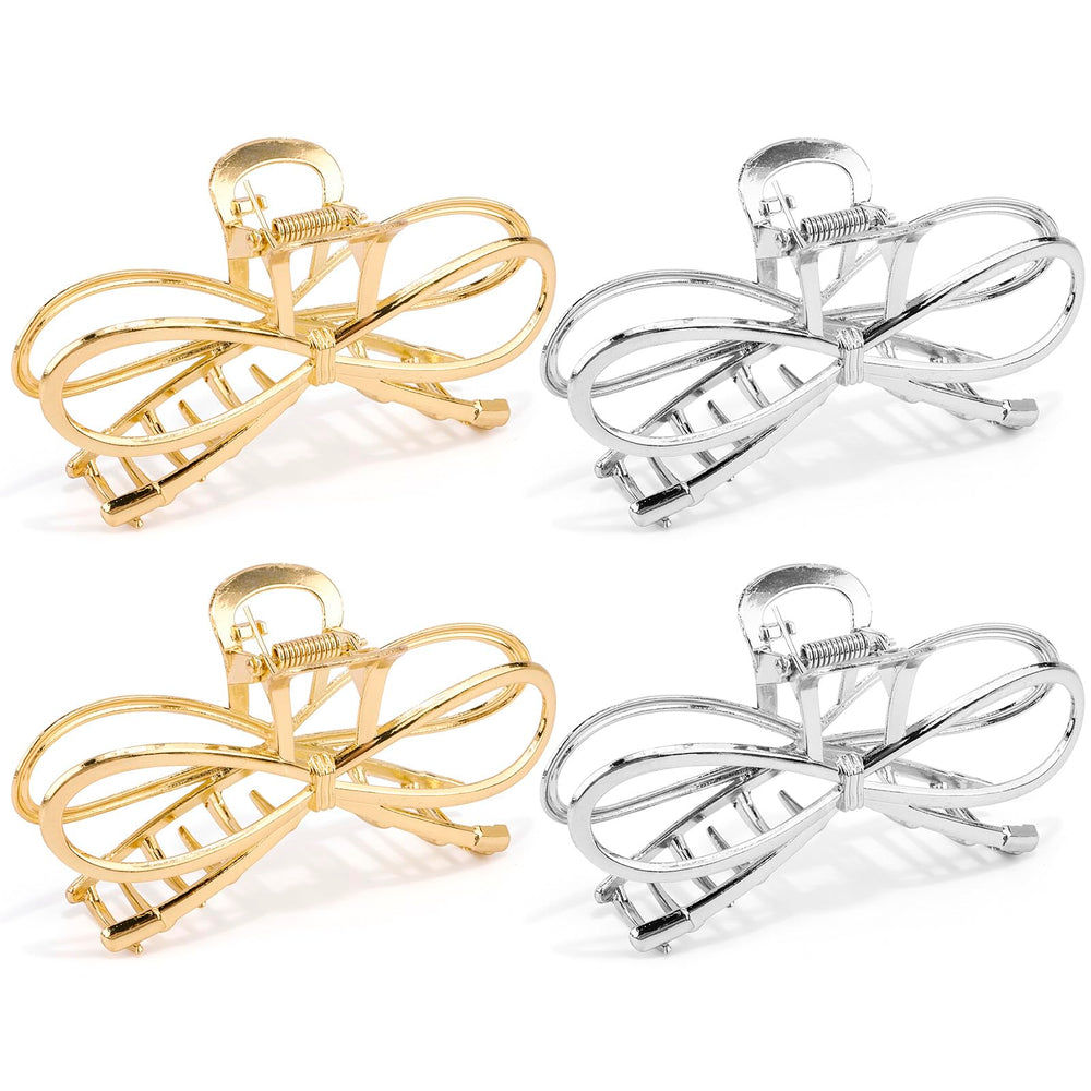 Vovii metal bow clip gold closeup highlights durable grip for versatile hairstyles.