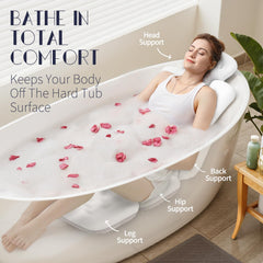 VOXOR full body bath pillow with included laundry bag for cleaning.