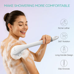 VOYOR back scrubber with long handle reaches hard-to-reach areas for refreshing cleansing.