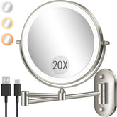 vpu wall-mounted makeup mirror with 1X/20X magnification for precise detailing