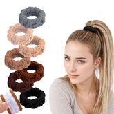 Vrose Flosi seamless hair tie close-up showing all-day hold for secure styling.