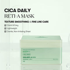VT COSMETICS CICA Reti-A daily mask hydration blend swirl indicating hydrating LHA for smoother skin.
