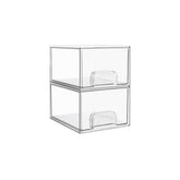 Vtopmart 2-pack clear drawer organizer on vanity for makeup storage.