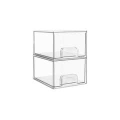 Vtopmart 2-pack clear drawer organizer on vanity for makeup storage.