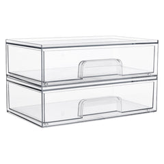 Vtopmart clear stackable drawers assembly demonstrates space-saving vanity storage.