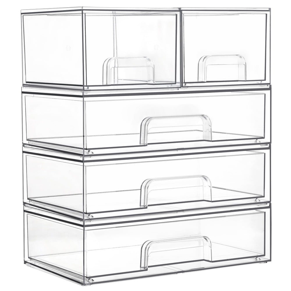 Vtopmart clear stackable drawers front view demonstrating five-drawer makeup organization