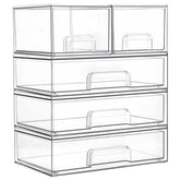 Vtopmart clear stackable drawers front view demonstrating five-drawer makeup organization