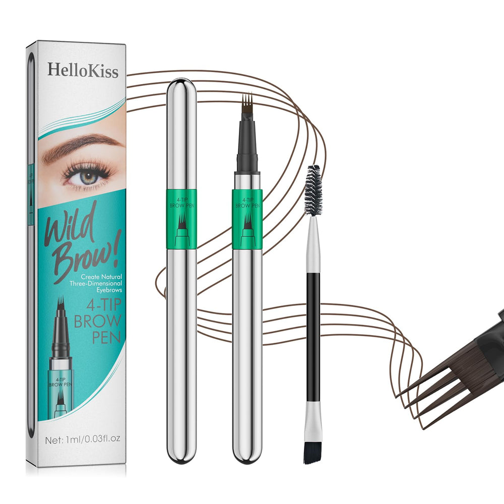 W3W microblading eyebrow pen shows 4-tip precision for natural hairlike brows all day.