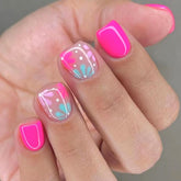 WAFOLOZE press-on nails short design features glossy red with blue and pink flowers for chic quick wear