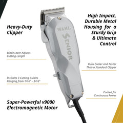 Wahl Senior Clipper with attachment combs and guides for precise tapering and fading.