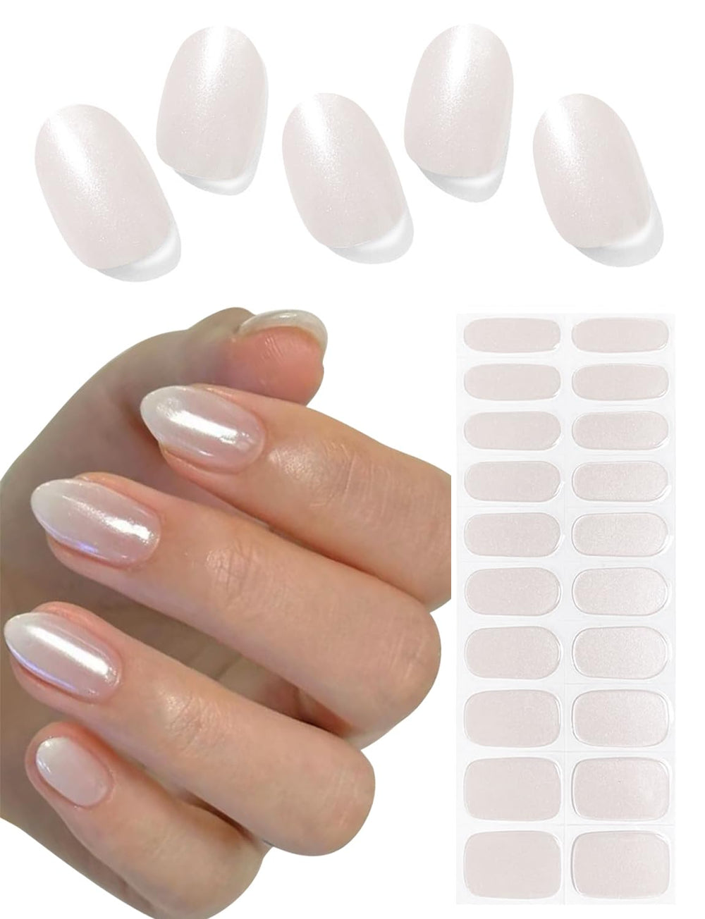 Wahrshei semi-cured gel nail strips in glazed donut milky finish with salon-like gloss.