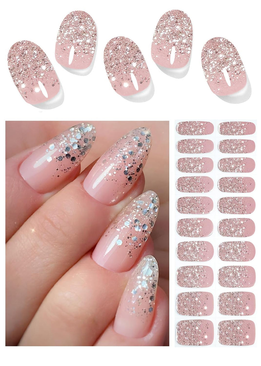 Wahrshei semi cured nail strips pack close-up showing glossy finish for lasting manicure.